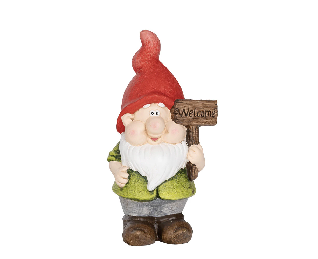 Northcote Pottery Gnome Decorative Garden Decor Red Hat With Welcome Sign 28cm