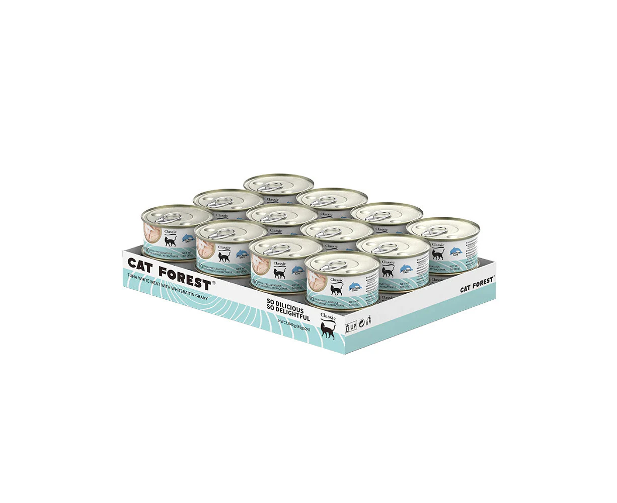 24pc Cat Forest 85g Classic Tuna White Meat w/Whitebait in Gravy Wet Canned Food