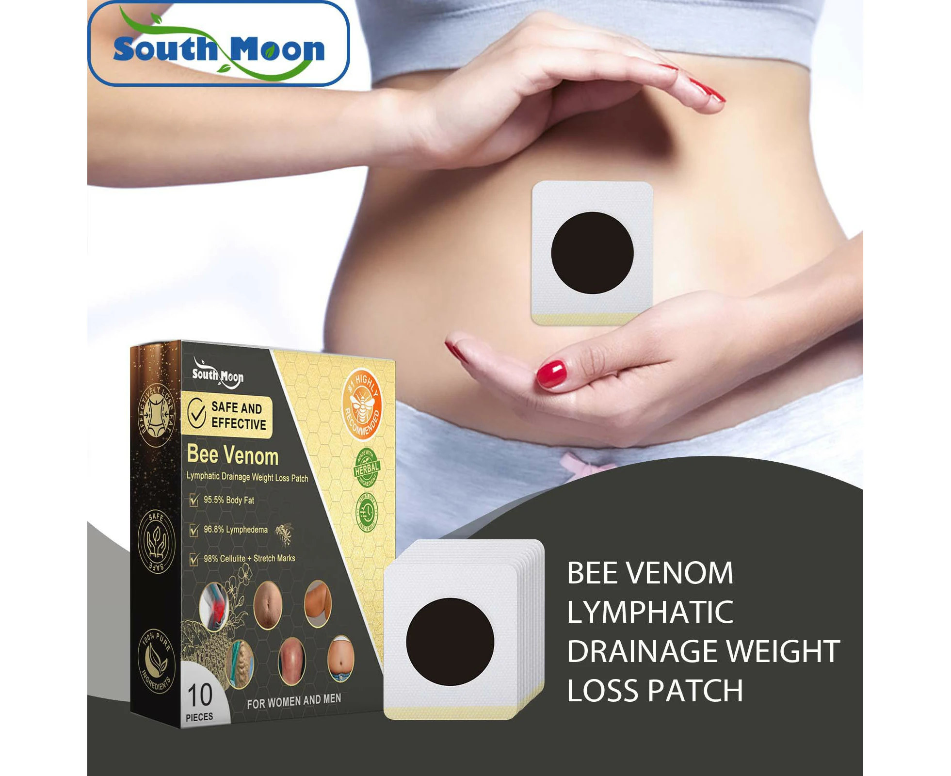 Bee Lymphatic Drainage Slimming Patch Weight Loss Bee Slimming Patch Male And Female Bee Lymphatic Drainage Patch, 10Pcs