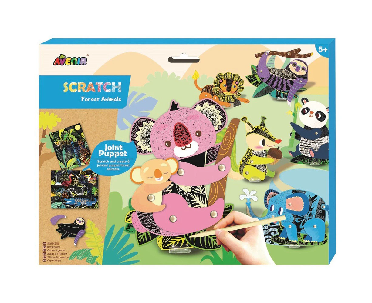 Avenir Scratch Art/Craft Joint Puppets Forest Animals Kids Activity Toy 5y+