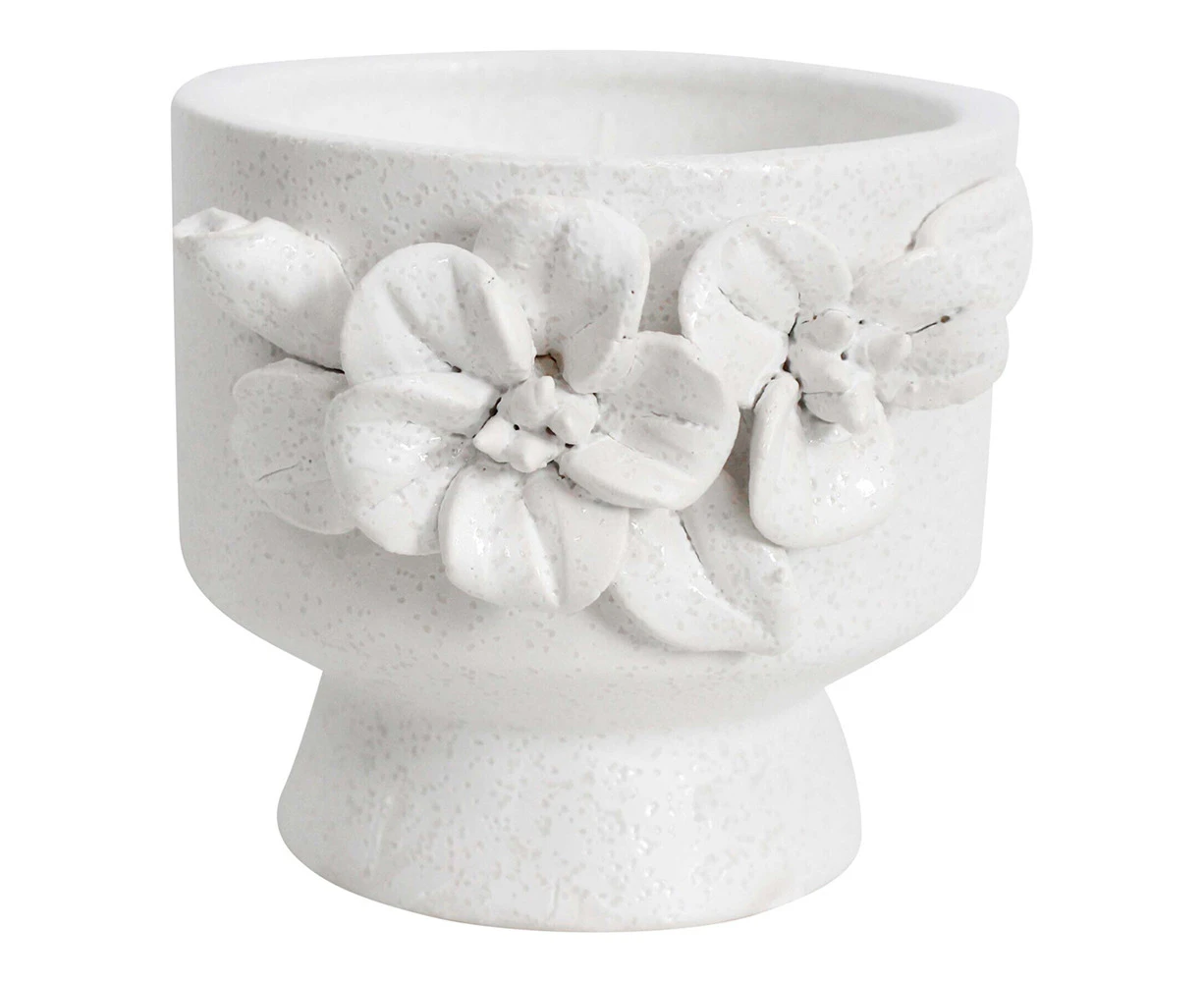 Ceramic 10.5cm Tealight Candle Holder Organic Leaf Home Decor Irustic White