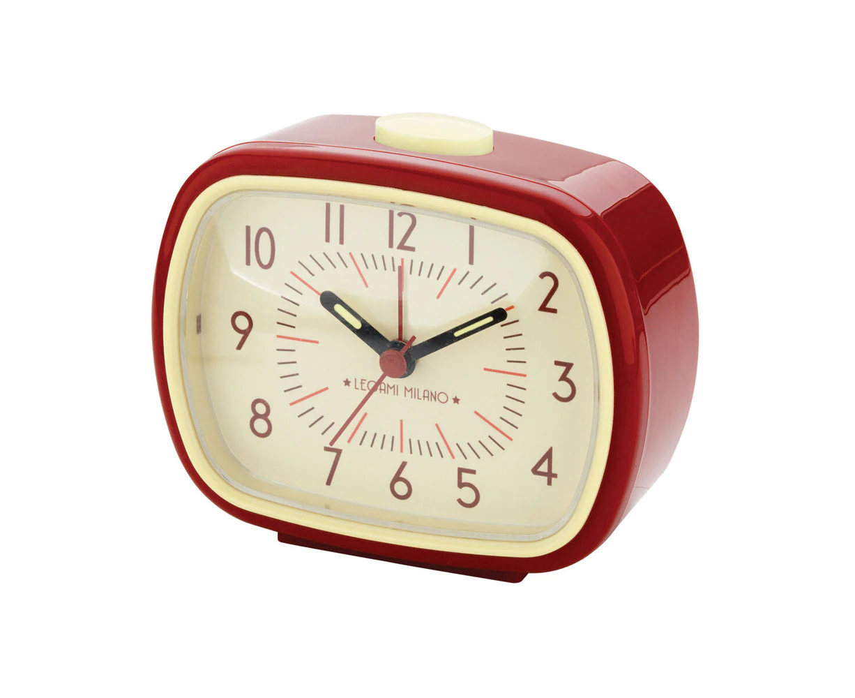 Legami Retro Style Anolog Bedside/Alarm Clock w/Glow In The Dark Hands Red