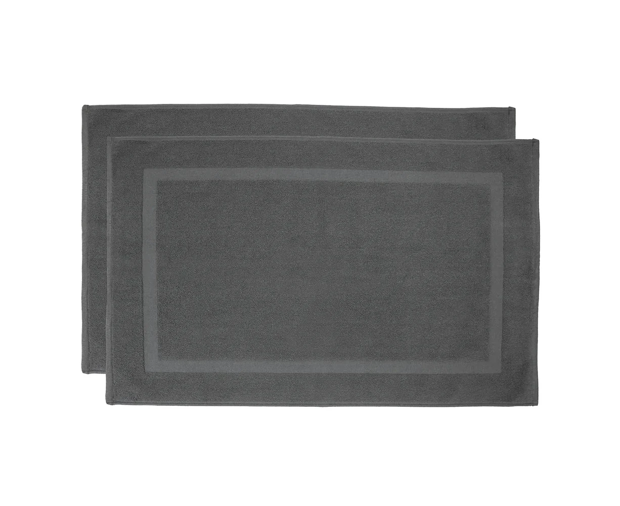 2pc Bambury Commercial Chateau 50x75cm Cotton Bath/Shower Floor Mat Charcoal