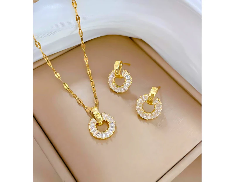 CKCO- PVD 18K Gold Plated Radiant Circle Duo Necklace Set - Golden