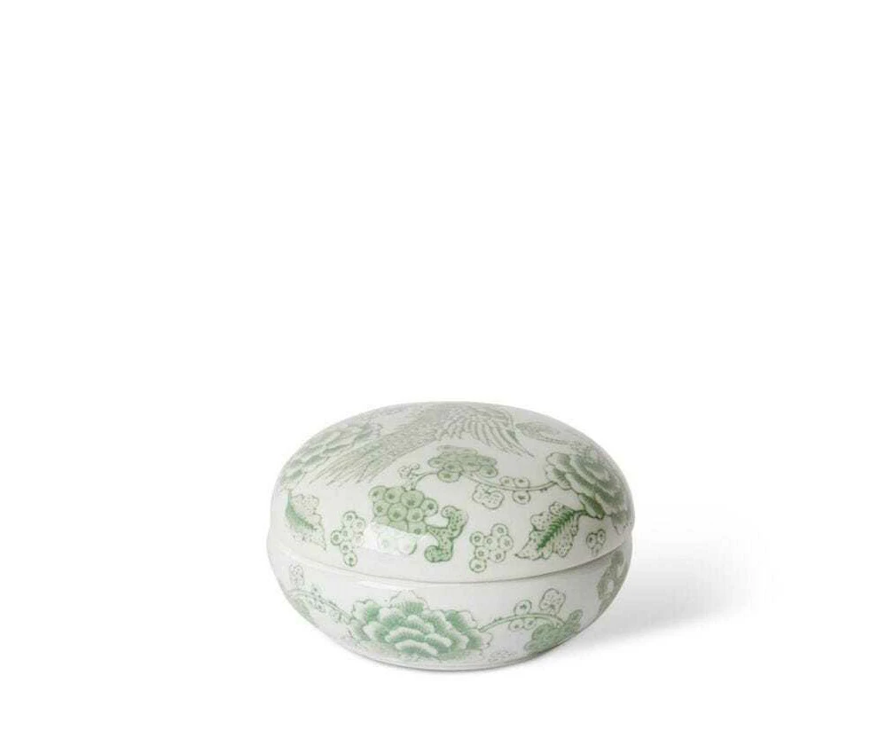 E Style Ming 15cm Porcelain Trinket Box Storage Tabletop Decor White/Green