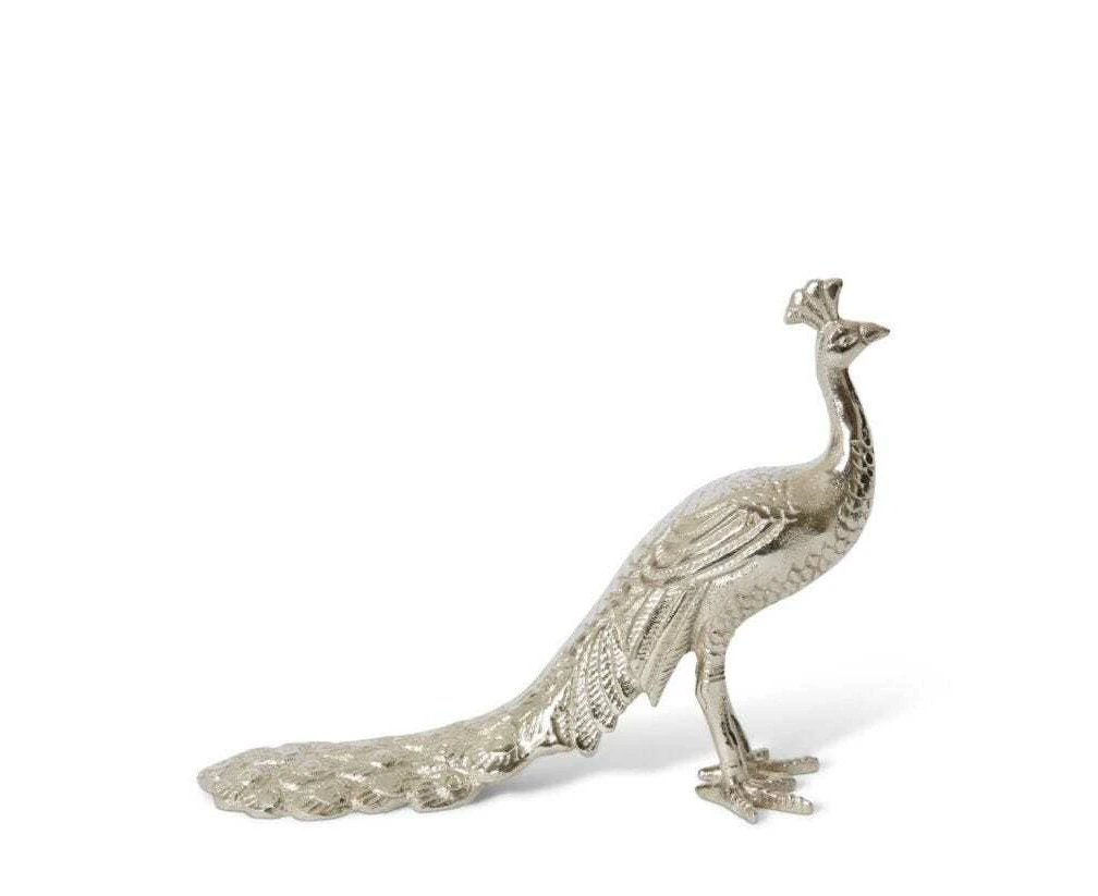 E Style 26cm Aluminium Peacock Sculpture Decor Figurine Ornament Nickel