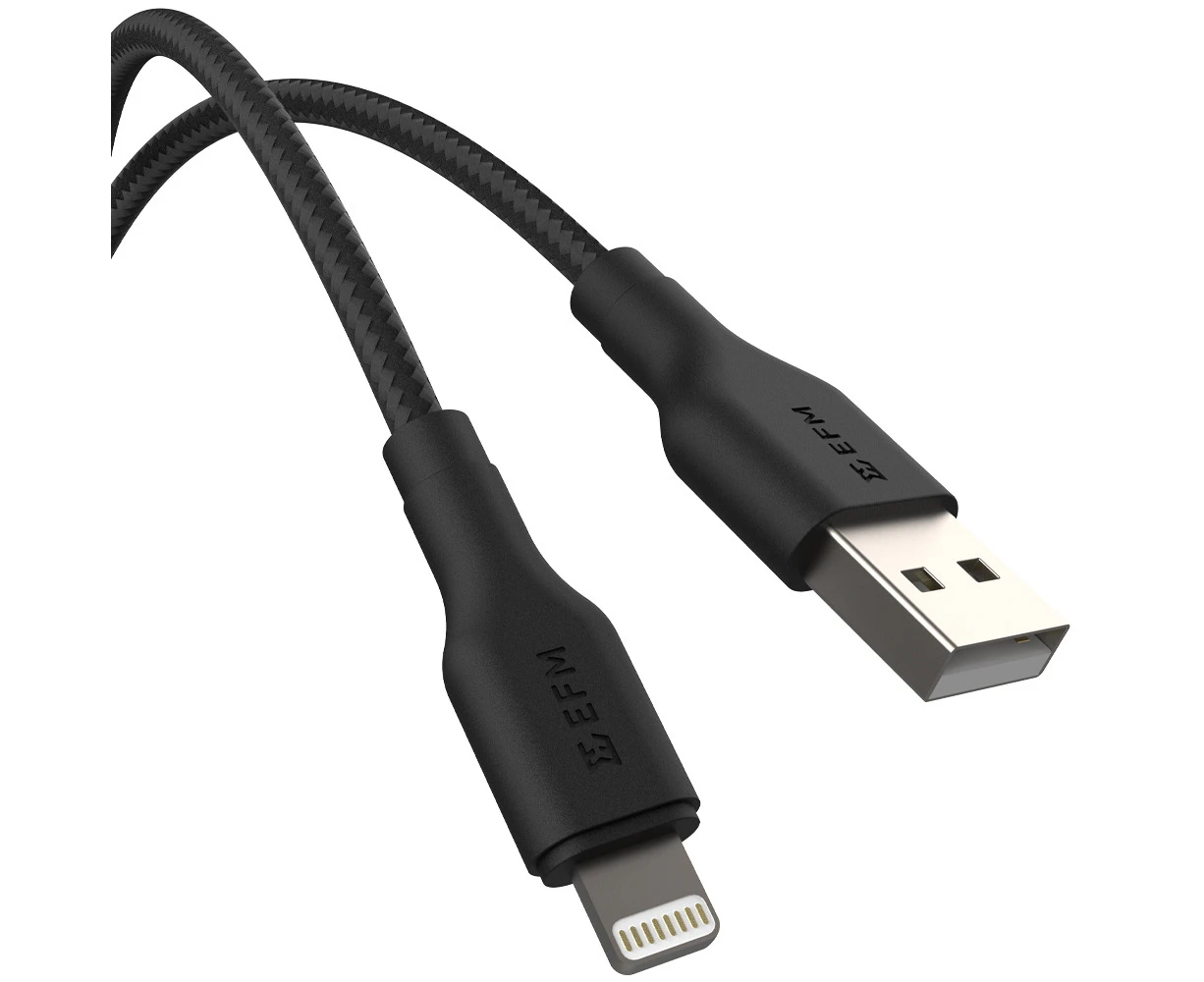 EFM 1m USB-A to Lightning MFI-Certified Braided Power/Data Cable For iPhone BLK