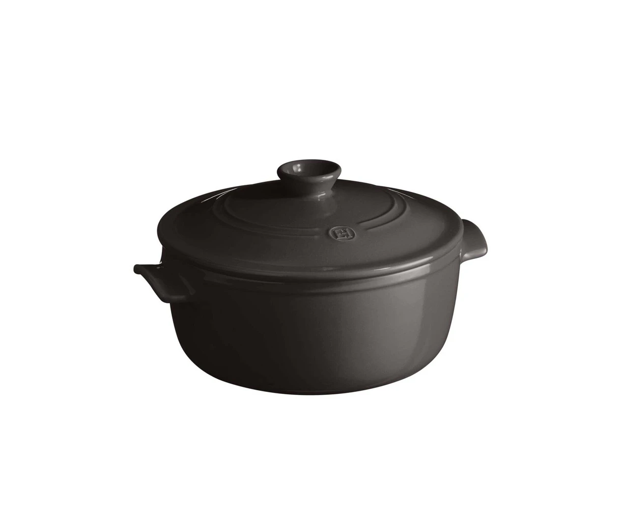 Emile Henry 3.9L/26cm Ceramic Round Stewpot Food Cooking Pot w/ Lid Charcoal