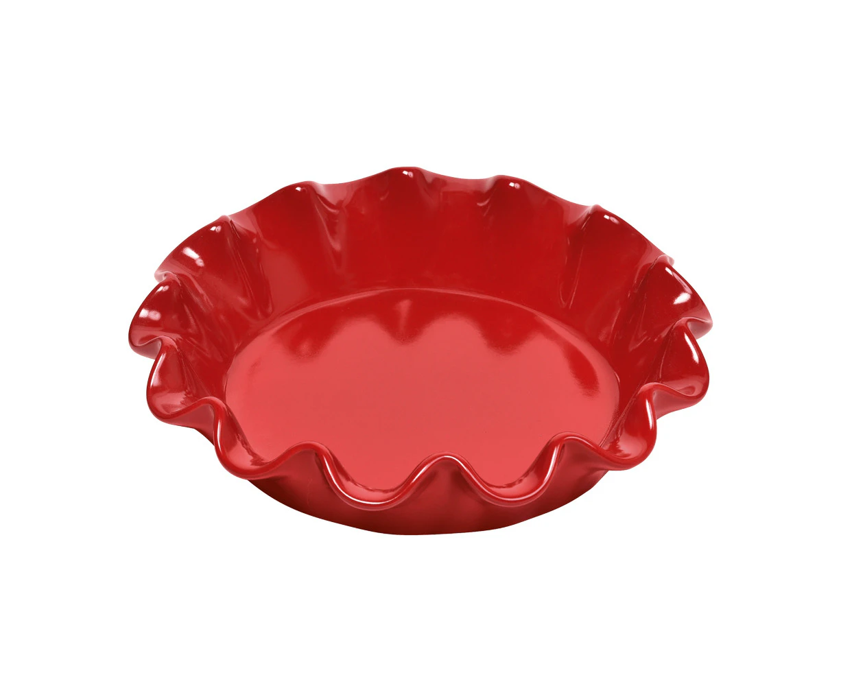 Emile Henry 26cm Ceramic Ruffled Pie Dish Kitchen Baking Plate/Mould Burgundy