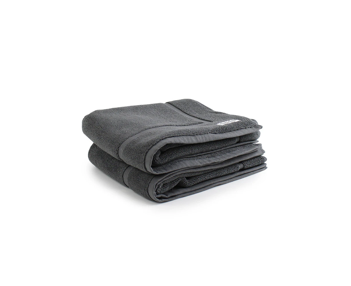 2pc Onkaparinga 60x90cm Cotton Flinders Premium Bath Mats Set 800GSM Charcoal