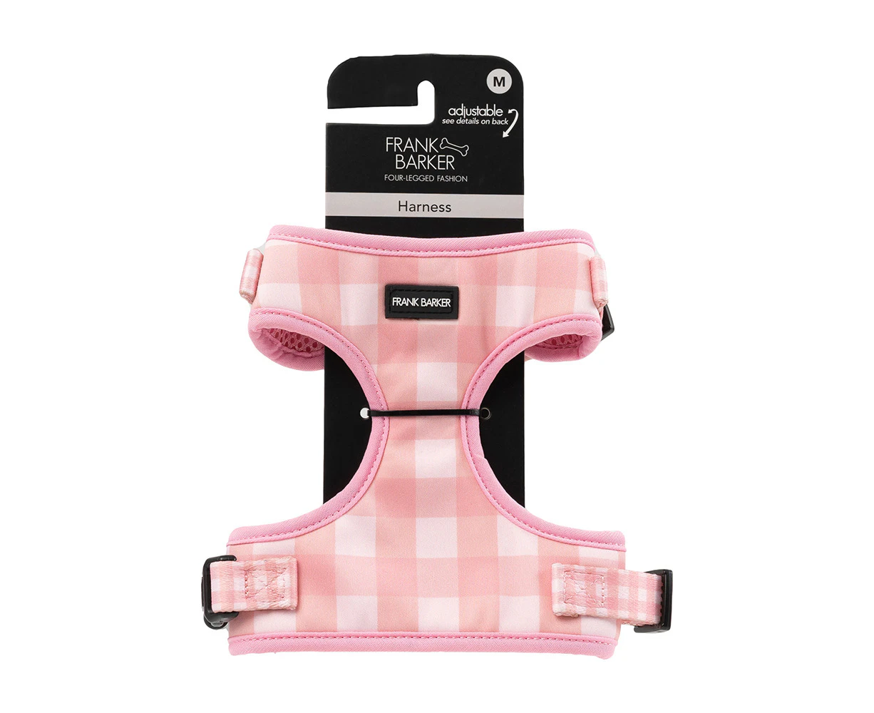 Frank Barker 42-60cm Adjustable Gingham Dog Harness Outdoor Pet Vest M Pink