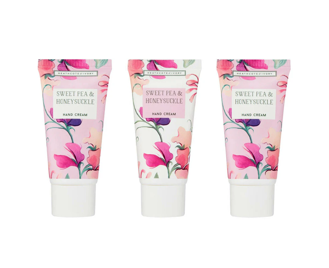 3pc Heathcote & Ivory 30ml Sweet Pea & Honeysuckle Hand Cream Travel Size