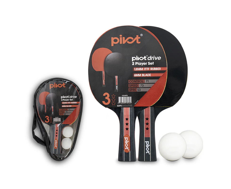 Pivot Drive 3 Star 2 Player Table Tennis/Pin Pong Set w/2 Racquet Bats/2 Balls