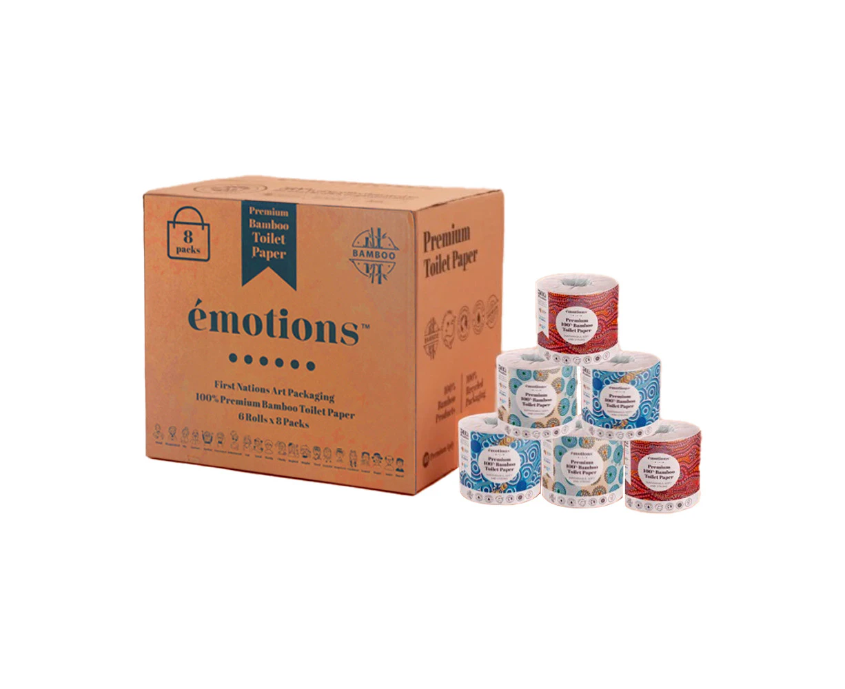 6x 8PK Emotion First Nations Art 100% Bamboo 3 Ply Premium Toilet Paper Rolls