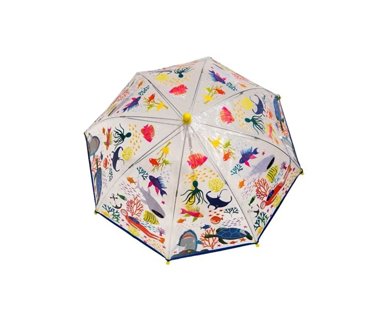 Floss & Rock 70cm Colour Changing Umbrella Deep Sea Transparent Kids/Children 3+