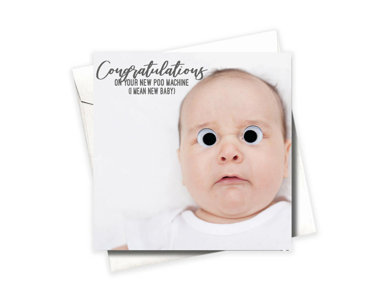 Filthy Sentiments Poo Machine Baby w/ Googly Eyes Card w/WHT Envelope 14x14cm