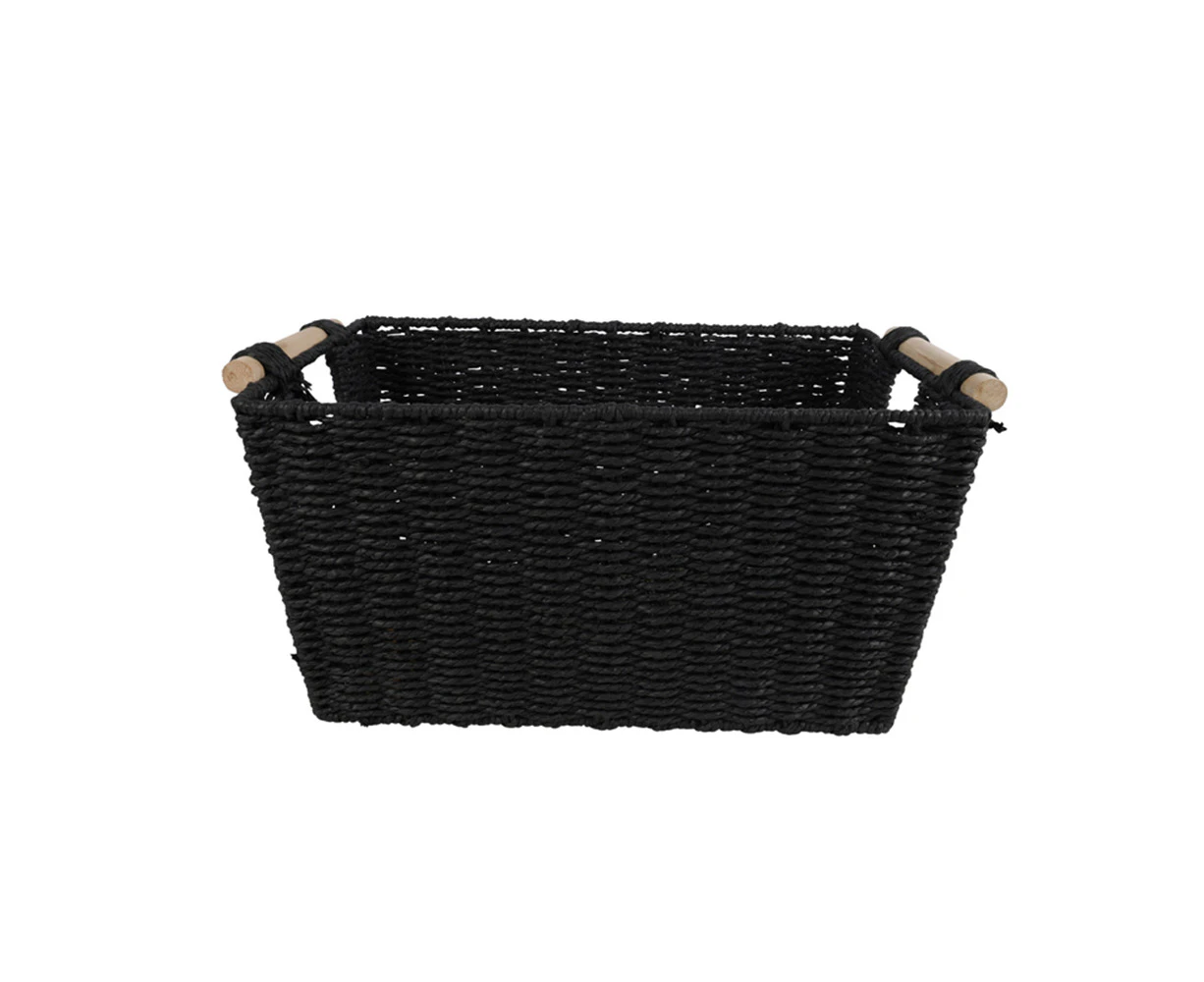 Maine & Crawford Cercy 42cm Paper Rope Basket Organiser Storage w/ Handle Black