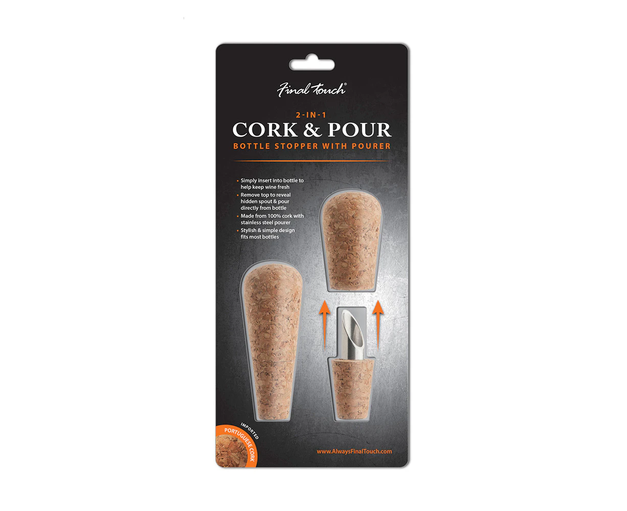 2pc Final Touch Cork Bottle Stopper/Drink Pourer Spout Barware Tools Wine Saver