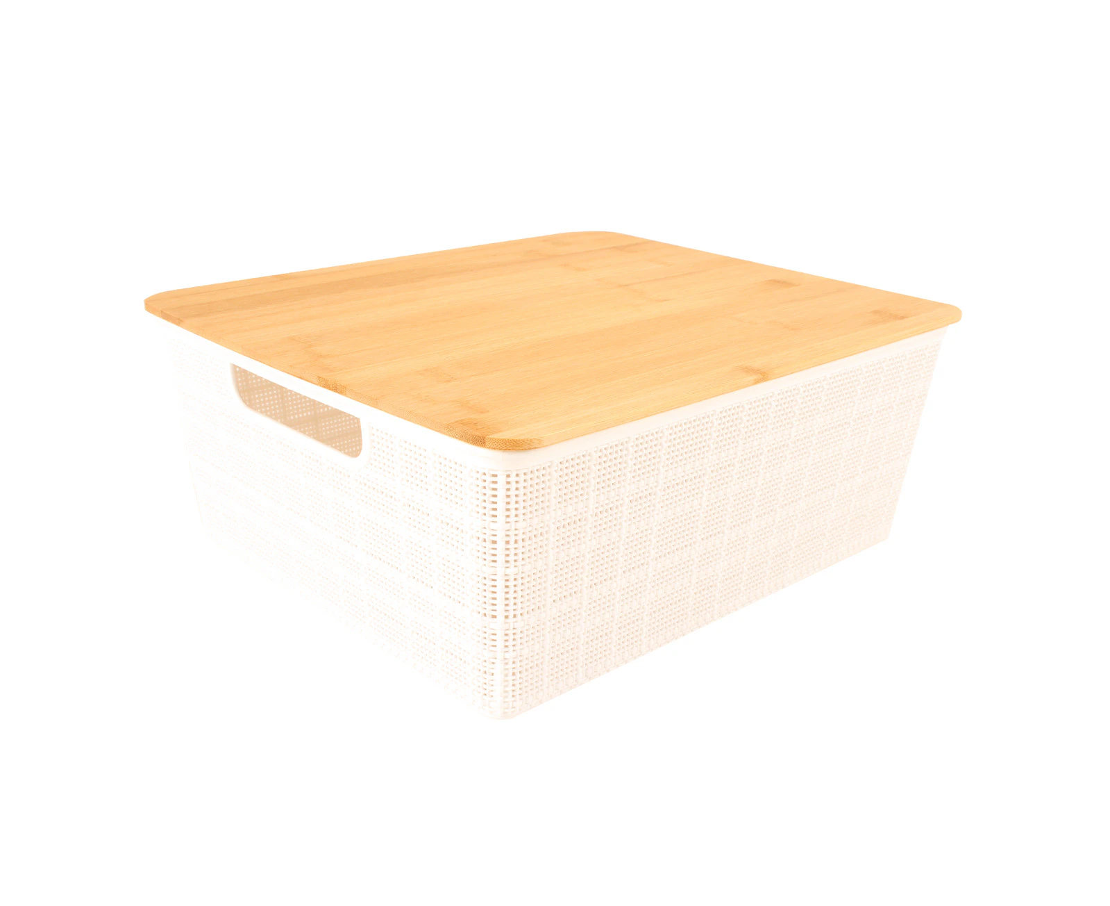 Home Expression 35x30cm Plastic Storage Basket w/ Bamboo Lid Organiser White