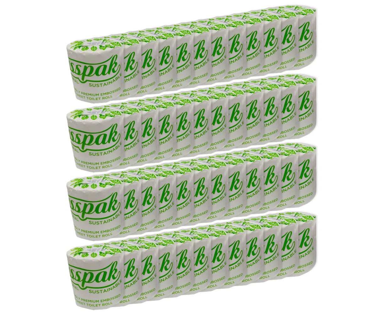 48pc Gusspak Eco Friendly Embossed 2 Ply 400 Sheet Wrapped Toilet Paper Rolls