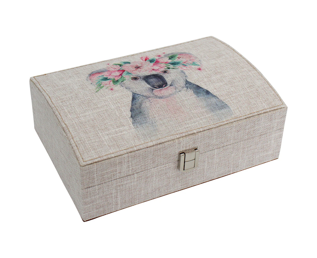 LVD Kaia Koala Linen/MDF 22cm Jewellery Box Accessory Storage Rectangle