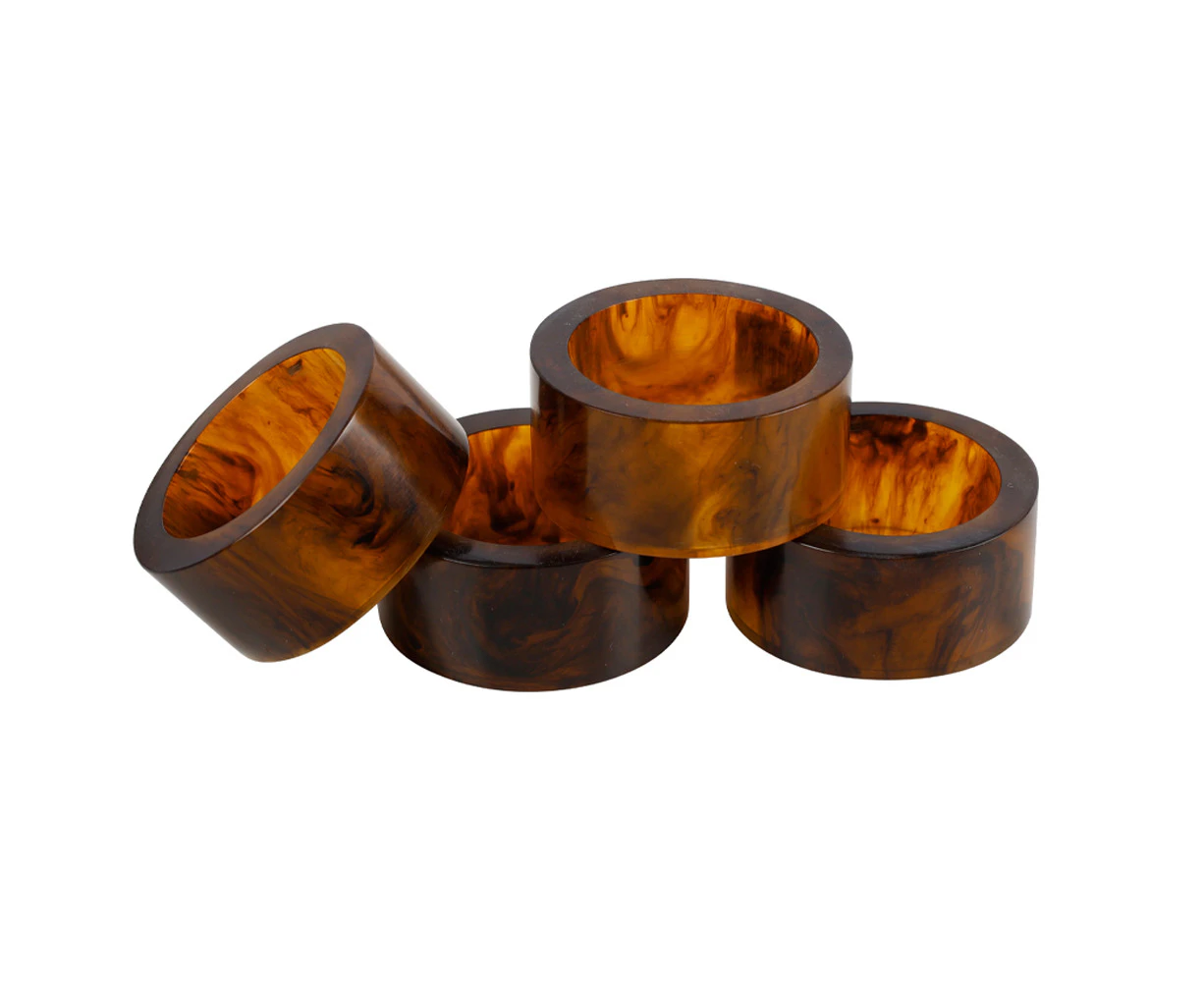 4pc Maine & Crawford Atticus 6cm Resin Napkin Ring Kitchen Table Organiser Brown