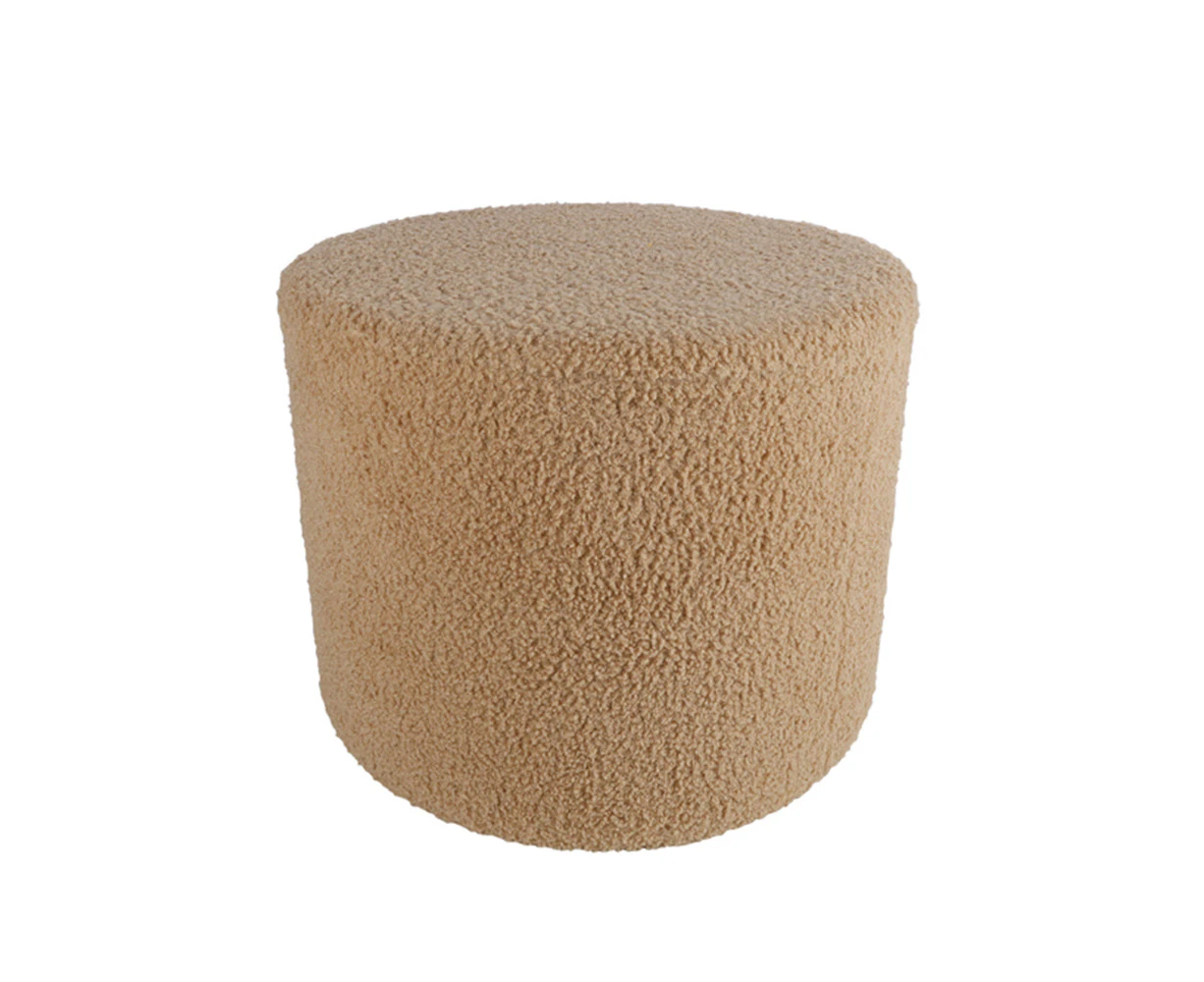 Maine & Crawford Talia 52cm Round Teddy Plush Foot Stool Pouf Seat Chair Beige