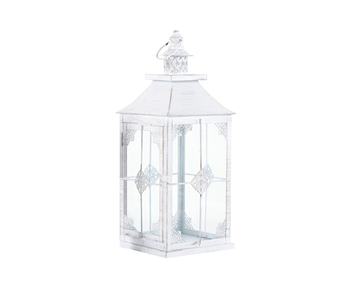 Maine & Crawford Badalh 41x16cm Lantern Candle Holder Iron/Glass Large White