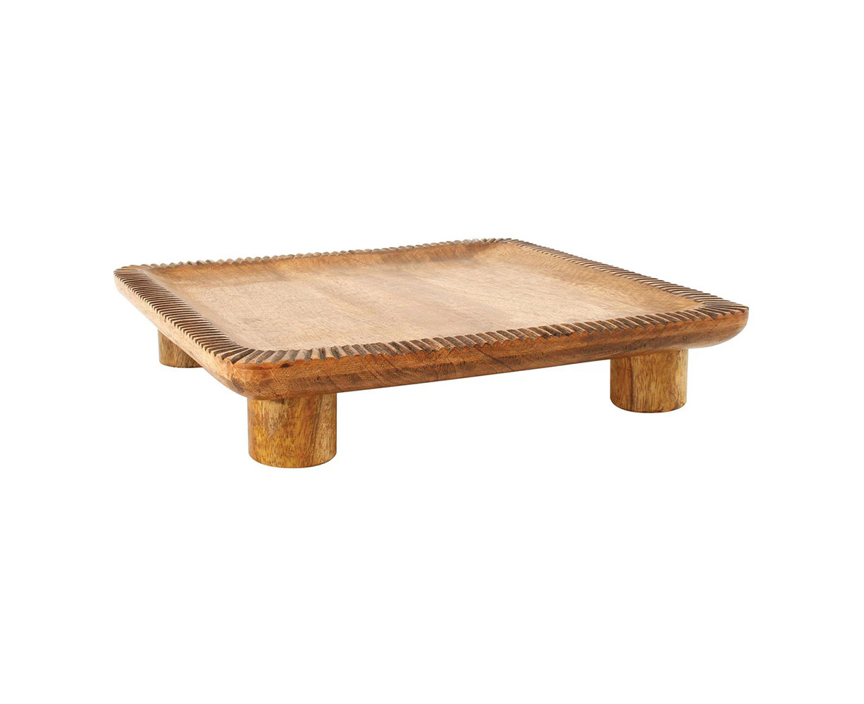 Maine & Crawford Iblis 30cm Mango Wood Food Serving Tray Square w/ Legs Natural