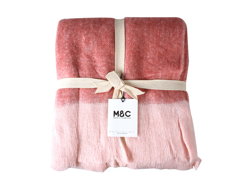 Maine & Crawford Baily 170x130cm Faux Mohair Sofa Throw Blanket w/ Fringing Pink