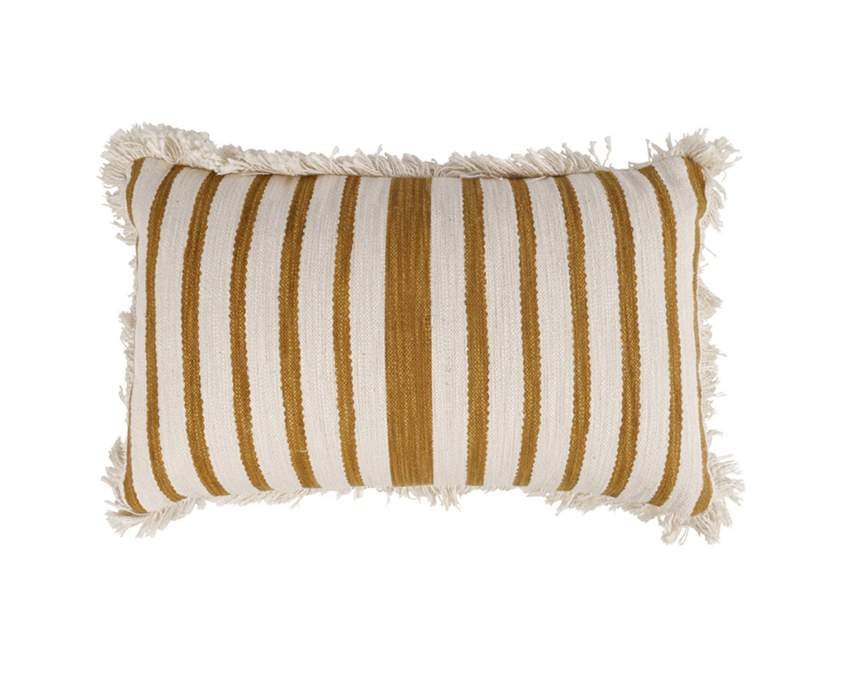 Maine & Crawford Cora 50x30cm Stripe Cushion w/ Fringing Pillow Home Decor Gold