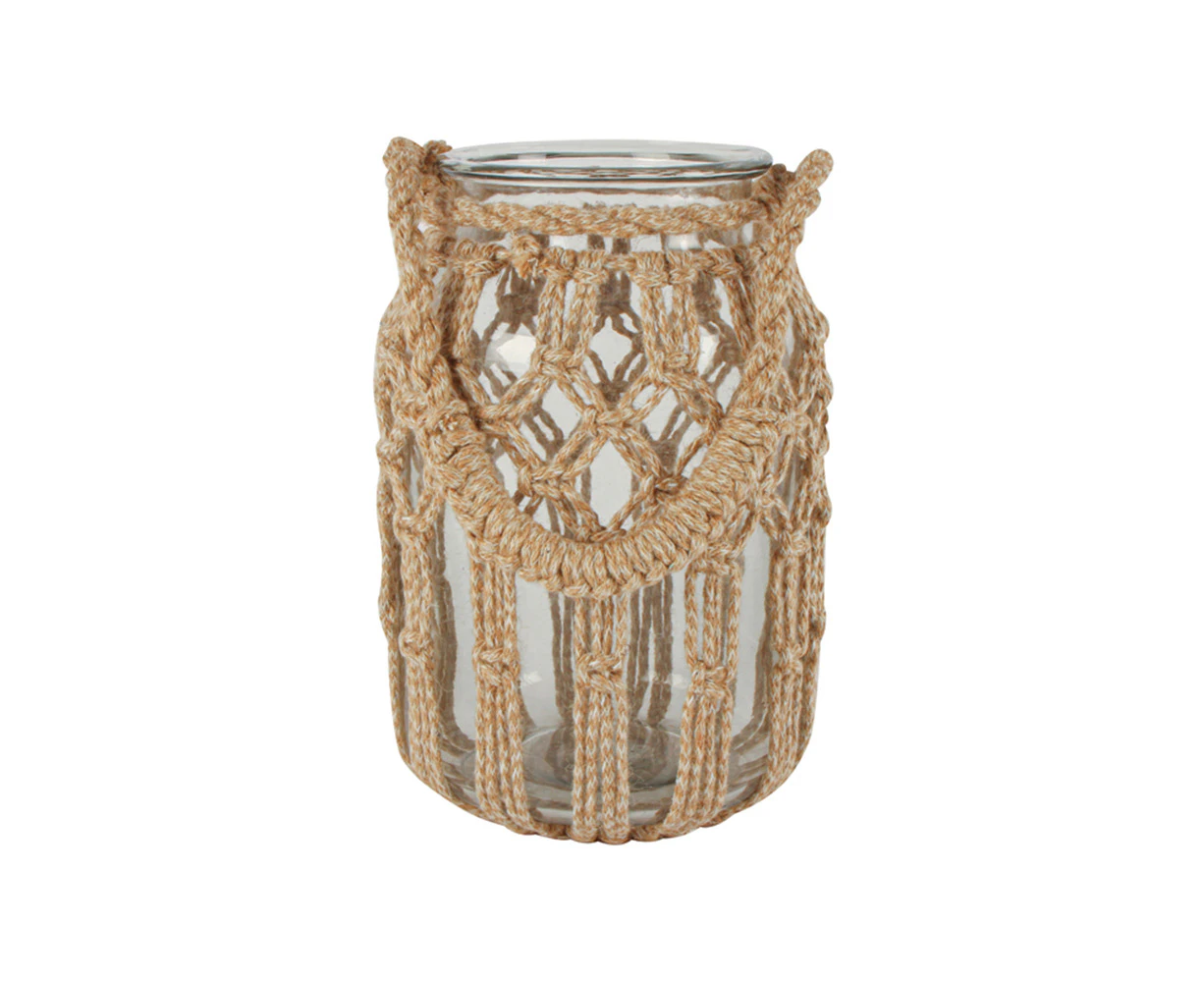 Maine & Crawford Haydn Macrame 32x19cm Glass Lantern Candle Holder Natural/Clear