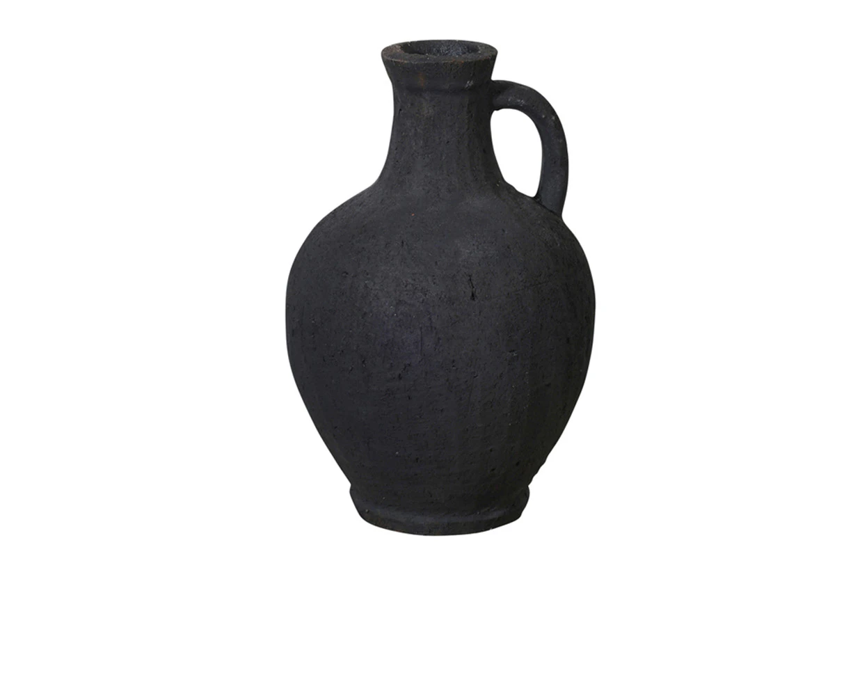 Maine & Crawford Nadine 30cm Textured Terracotta Flower Vase Decor Matte Black