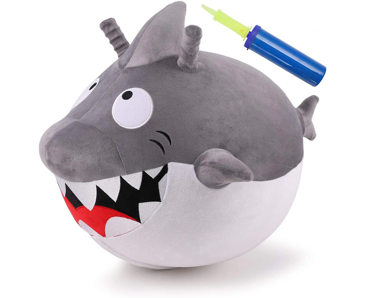 iPlay iLearn 33cm Bouncy Shark Plush Inflatable Ride-On Kids Play Toy 18m+ Grey