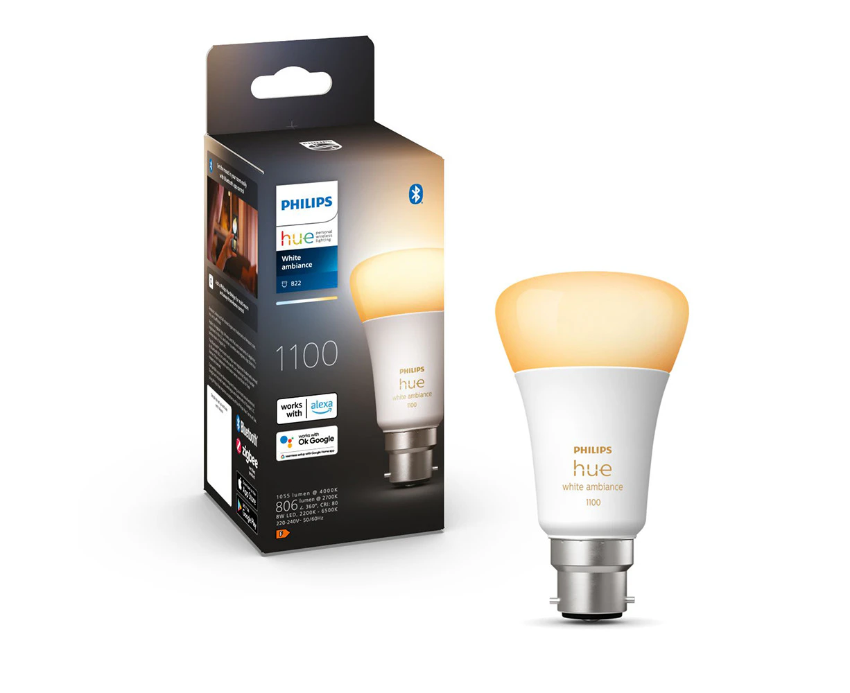 Philips Hue White Ambiance Home Light Bulb/Globe 11W A60 B22 w /Bluetooth 1055LM