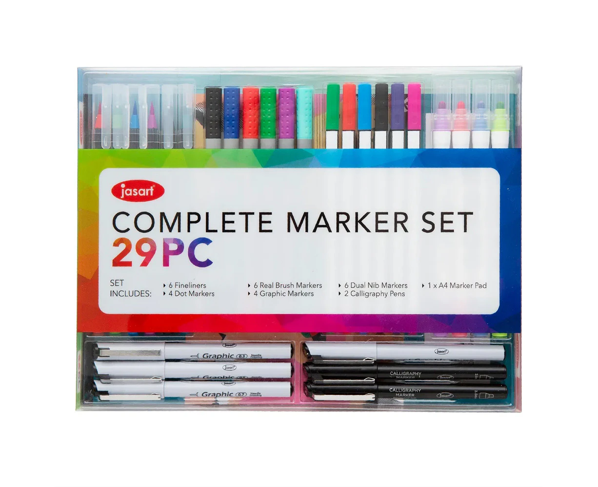 29pc Jasart Complete Marker Drawing Set Art/Craft Sketch/Colouring Supplies