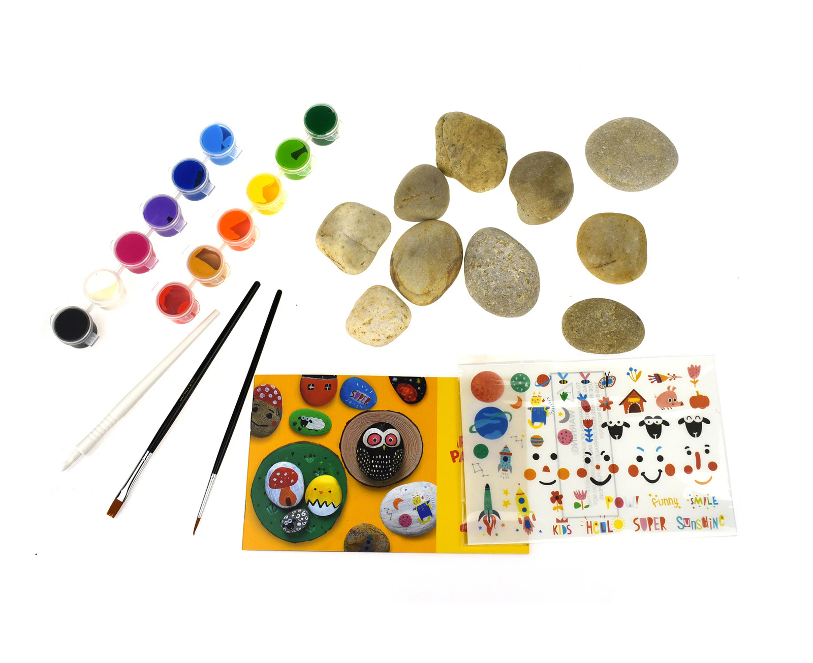 Jarmelo Painting Rocks Kids/Children DIY Painting Craft Colouring Kit w/Brush 3+