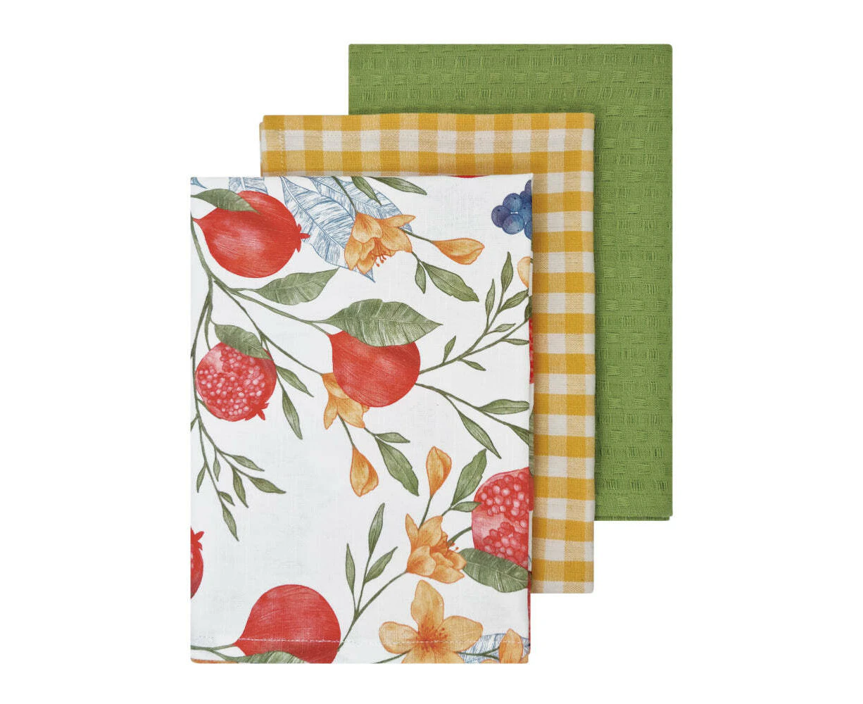 3PK J.Elliot Home Pomegranate 70cm Cotton Tea Towel Rectangle Cloth White Multi