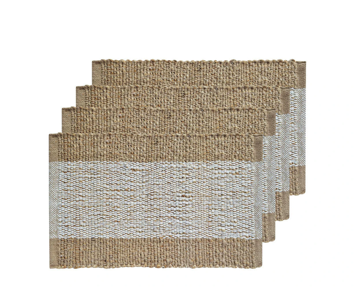 4PK J.Elliot Home Blake 33x48cm Jute Placemat Table Protector White & Warm Taupe