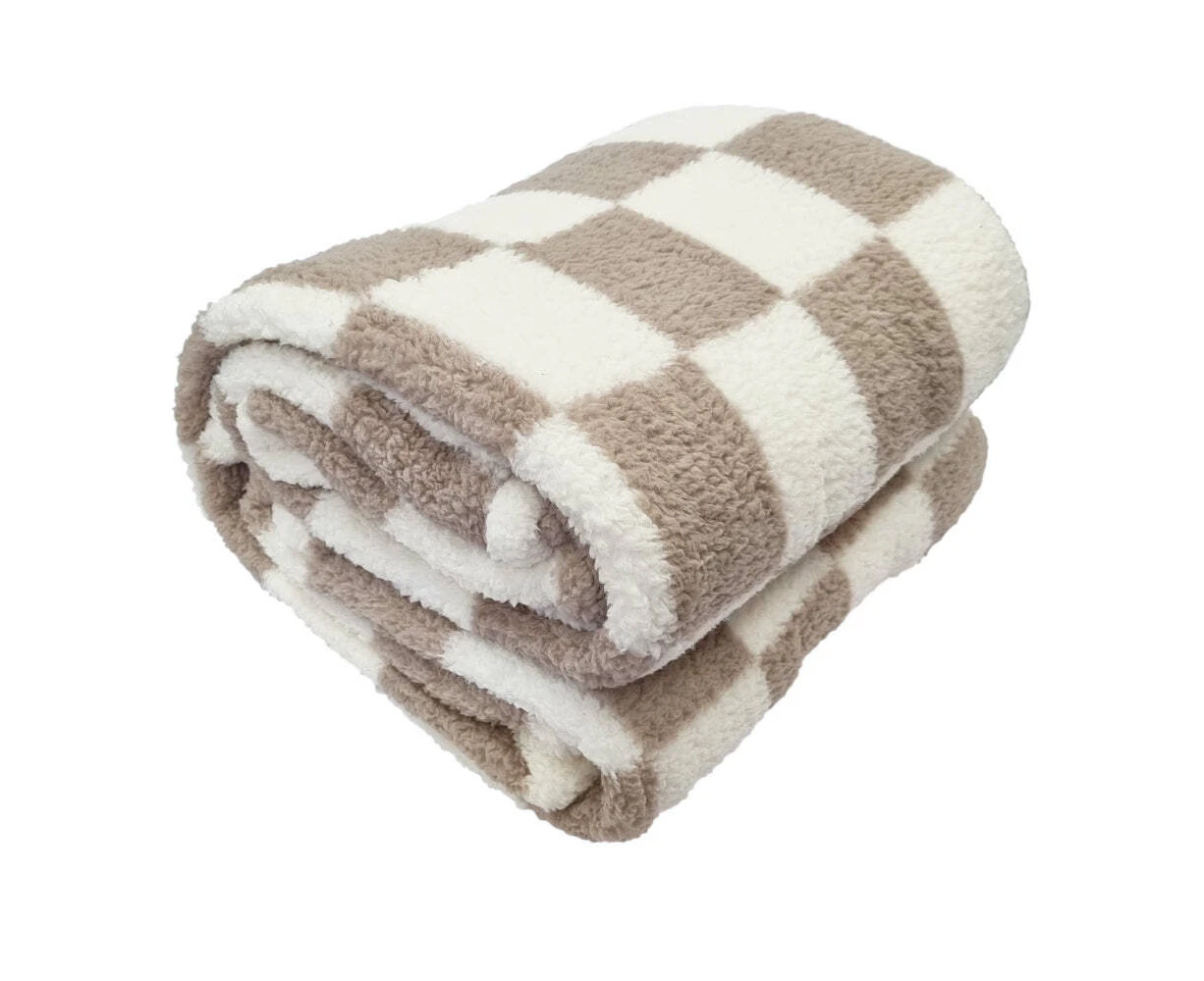 J. Elliot Home Printed Sherpa Throw 210GSM Checkered 180x200cm Natural