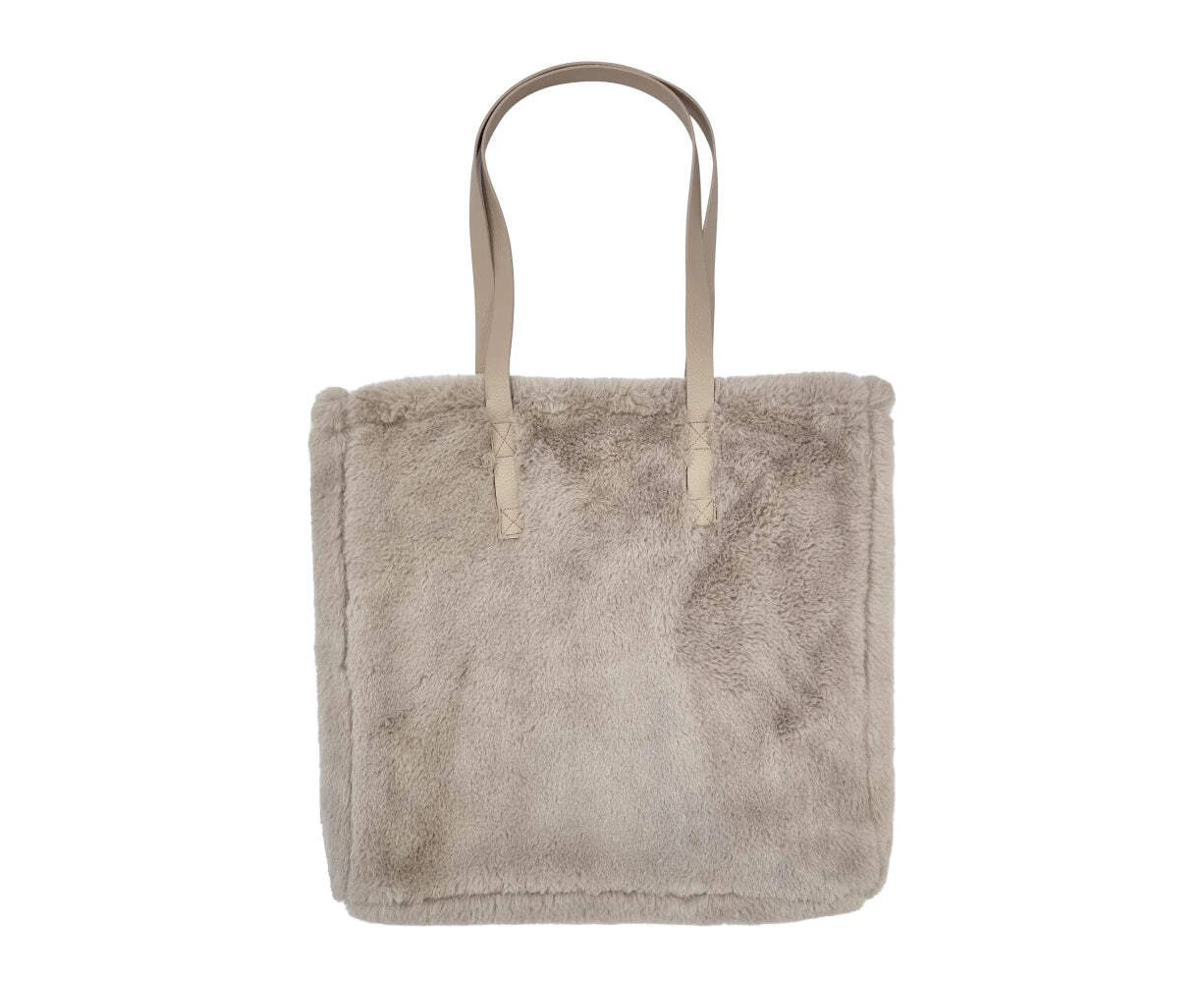 J. Elliot Home Layla Super Soft Faux Fur Shoulder Tote Bag 38x38cm Nude