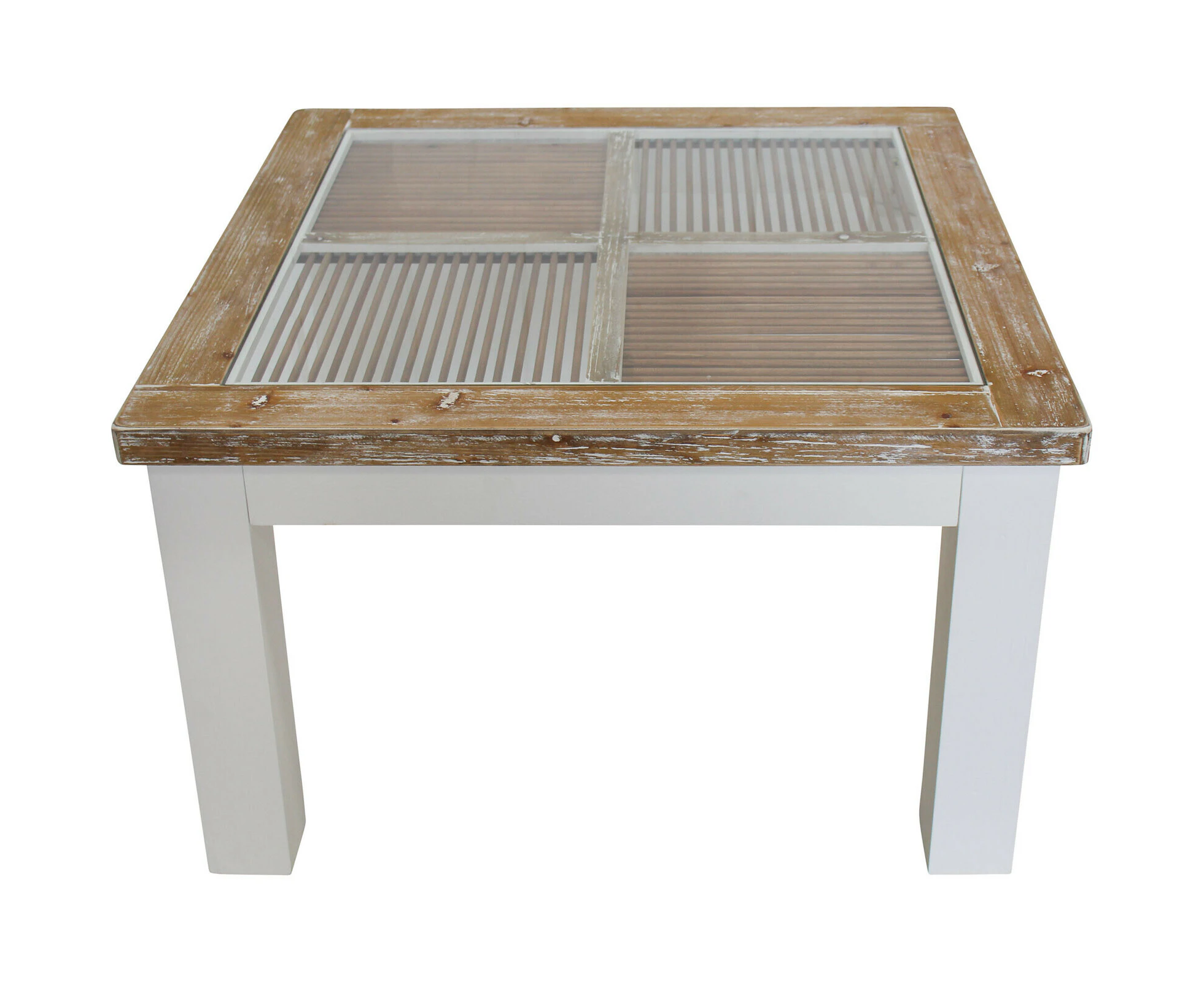 Boston Timber Glass 80x50cm Coffee Table Home Kitchen Furniture Square Whitewash