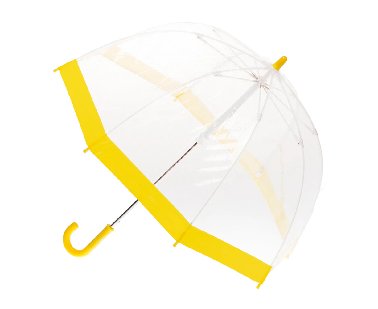 Clifton Kids 67cm Clear PVC Dome/Birdcage Umbrella Wind Resistant Yellow Border