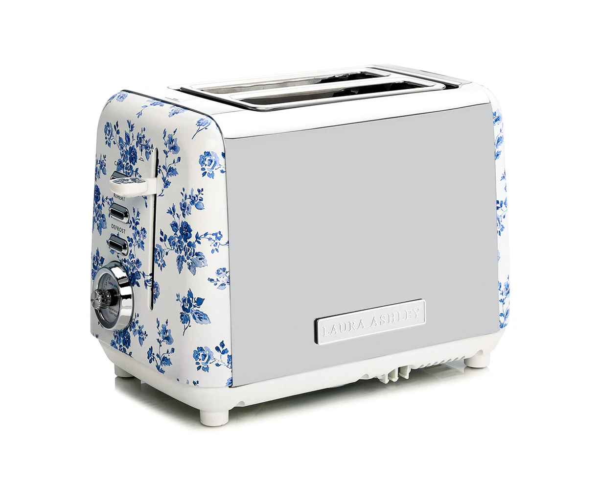 Laura Ashley 2-Slice Bread Toaster Stainless Steel w/ Wide Slots China Rose