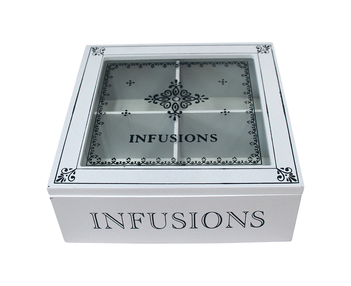 Infusions MDF 18cm Tea Box Home/Kitchen Decorative Teabag Organiser Small White