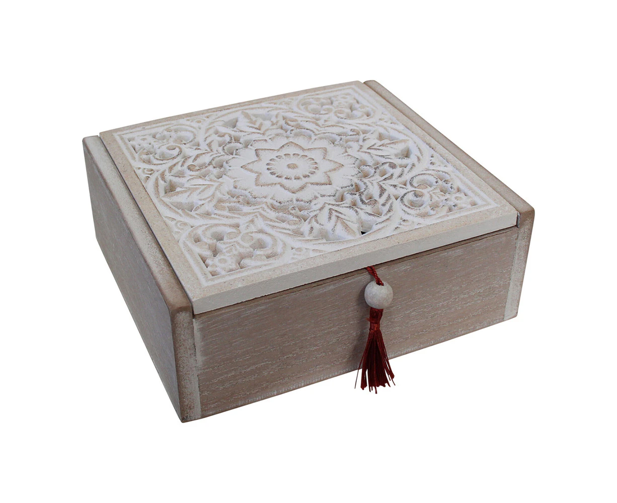 Mandala Carving 18cm Wood Jewellery Box Home/Bedroom Decorative Trinket Storage