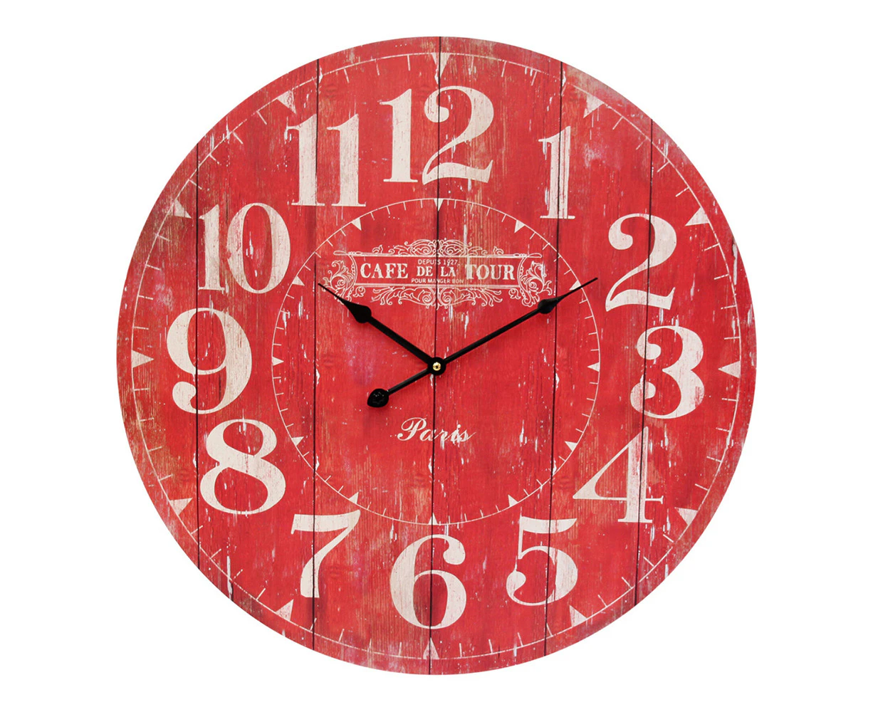 De La TourMDF 58cm Wall Clock Round Analogue Hanging Home/Office Room Decor Red