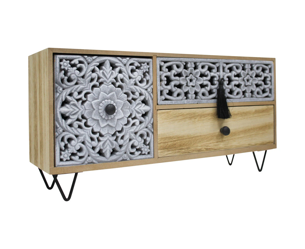 LVD Wooden Mandala 41x21cm Long Jewellery Drawer Cabinet Storage Rectangle