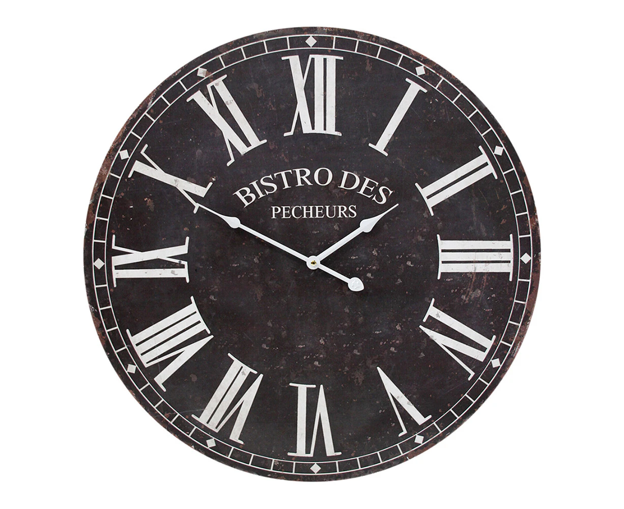 Bistro MDF 58cm Wall Clock Round Analogue Hanging Home/Office Room Decor Black