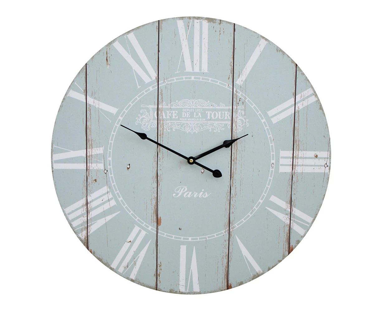 Cafe MDF Metal 58cm Wall Clock Round Analogue Hanging Home/Office  Decor Sage